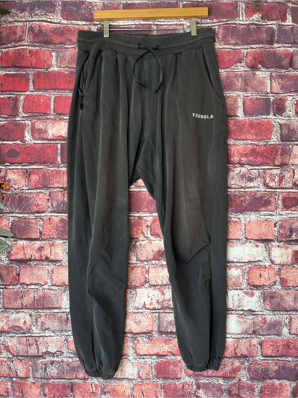 YoungLA 210 Kick Back Joggers Grey Mineral Wash Sweatpants XL